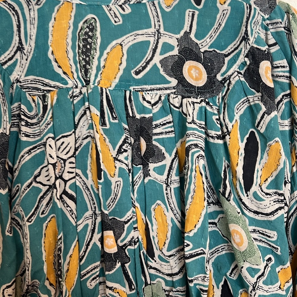 Christian Siriano Blue and Yellow Long Sleeve Crop Blouse - Picture 7 of 7